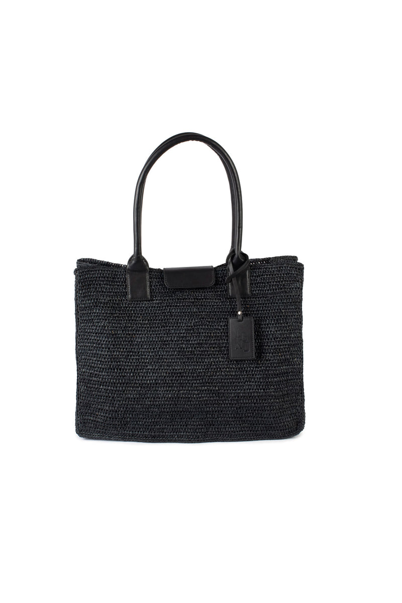 Black Raffia_Leather Tote Bag