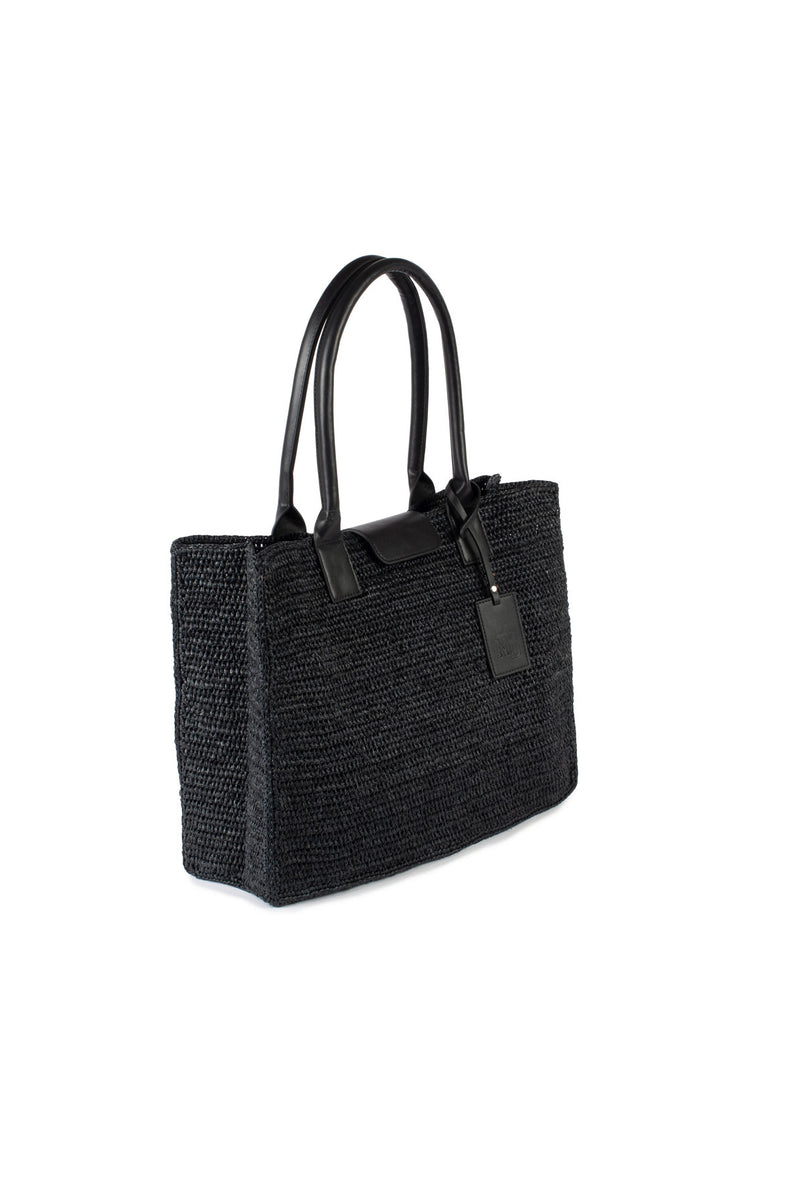 Black Raffia_Leather Tote Bag