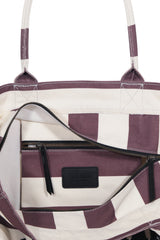 New Canvas Stripe Tote Bag_Burgundy