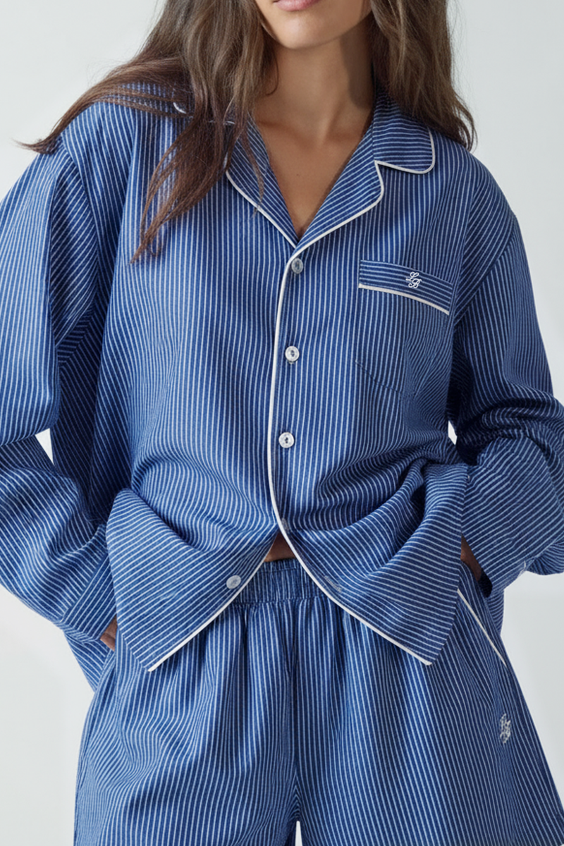 Pijama_Striped Navy Short Set