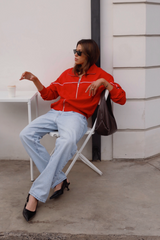 Sweat Jacket_Ribbon Mockneck Red