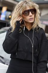 Sweatshirt  Cropped Zipper Hoodie_Black