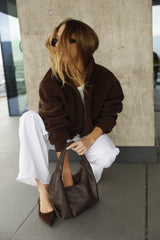 Round Hobo_Coffee Leather Bag