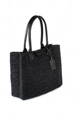 Black Raffia_Leather Tote Bag