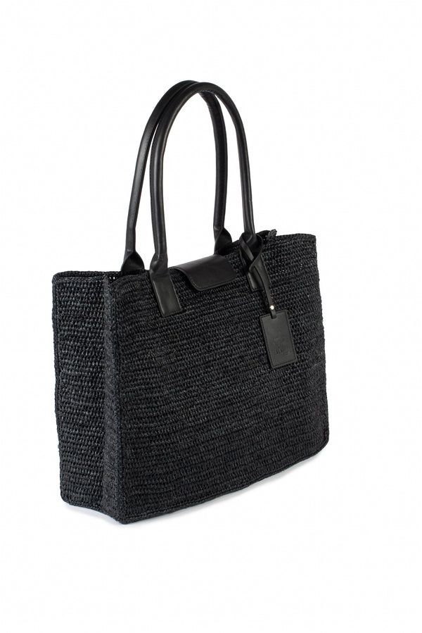 Black Raffia_Leather Tote Bag