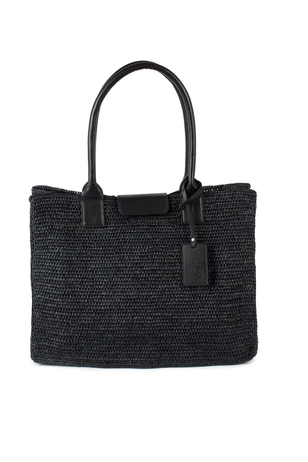 Black Raffia_Leather Tote Bag