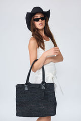 Black Raffia_Leather Tote Bag